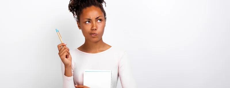 Vecteezy Woman With Raised Arm And Pen Hugging Notebook Make A 34921611